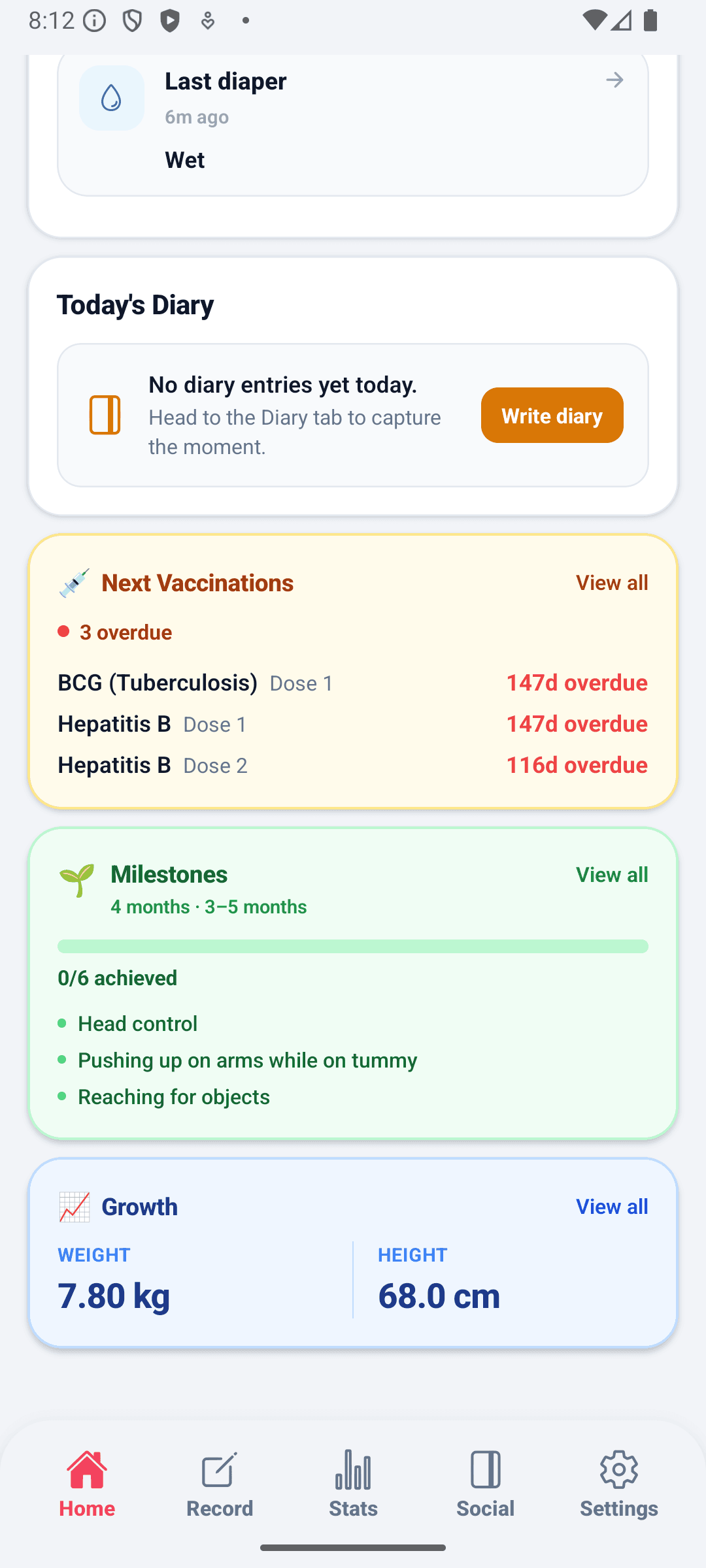BabyDaily home screen lower