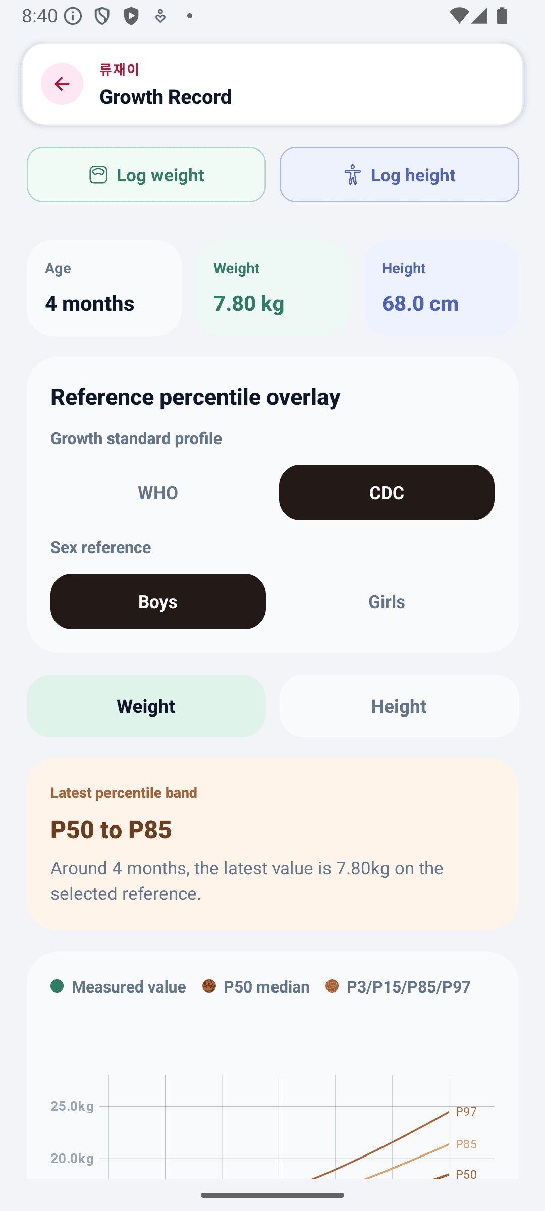 BabyDaily home screen growth detail