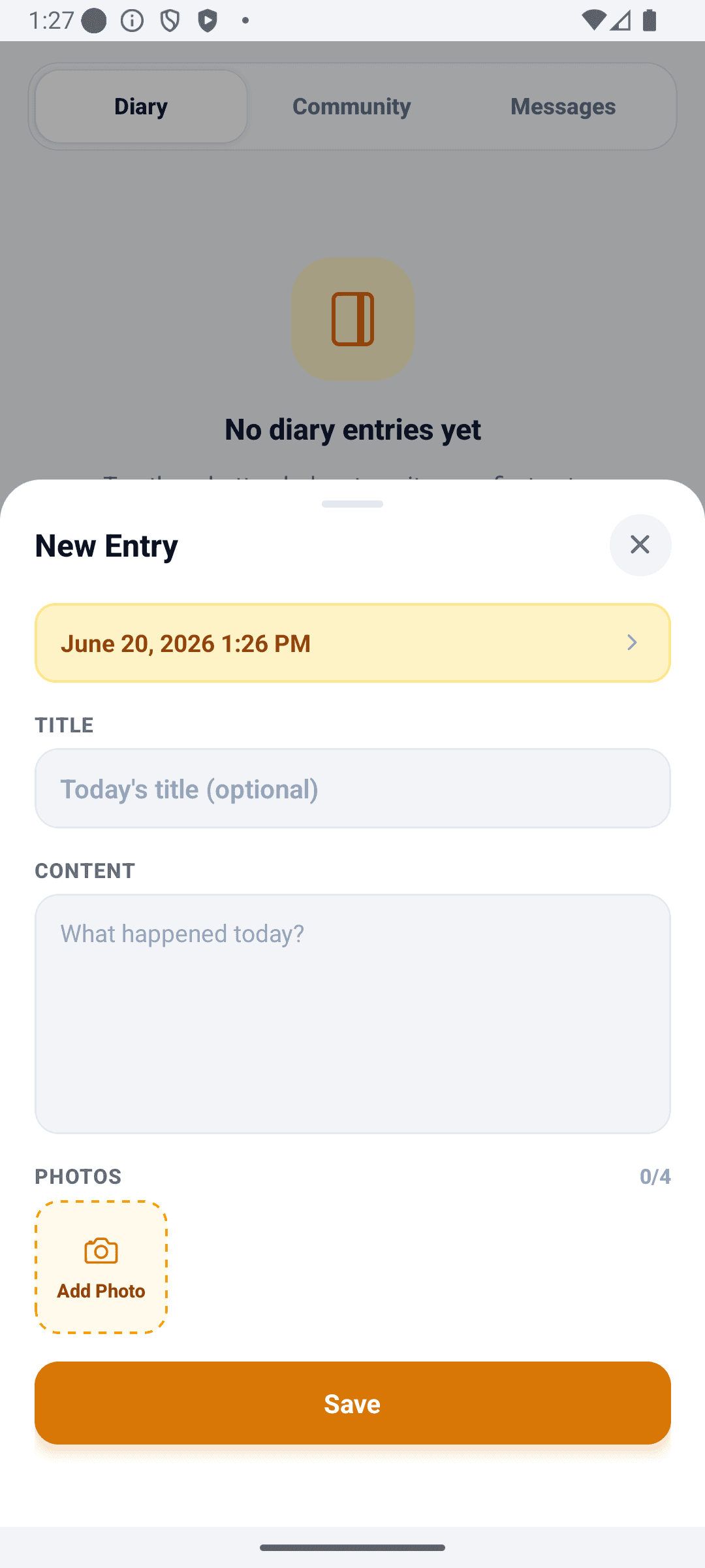 BabyDaily diary screen new diary