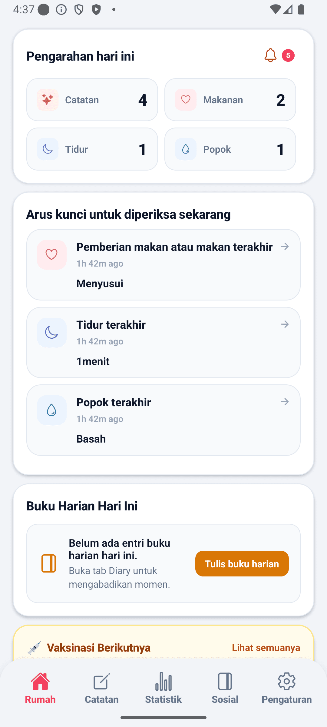 Layar beranda BabyDaily atas