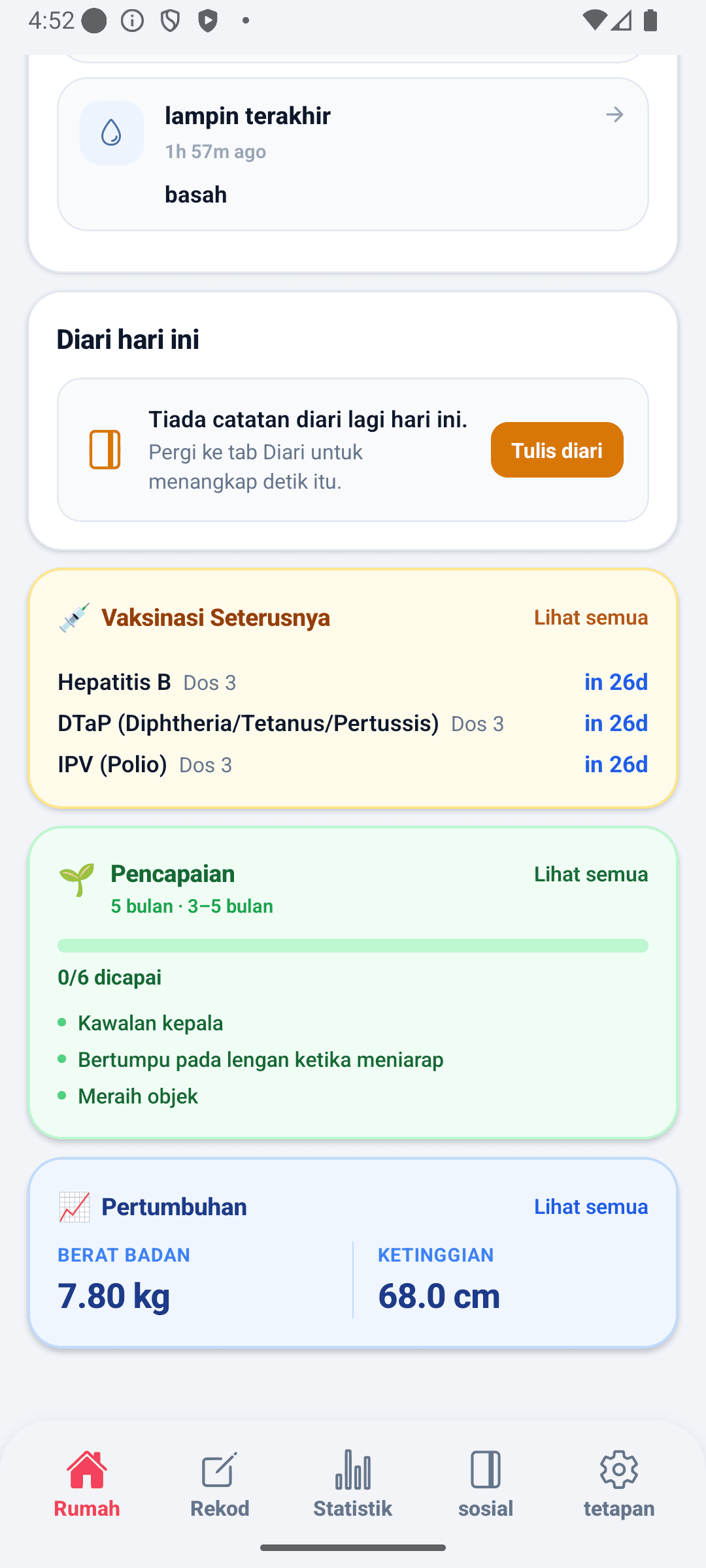 Skrin laman utama BabyDaily bawah