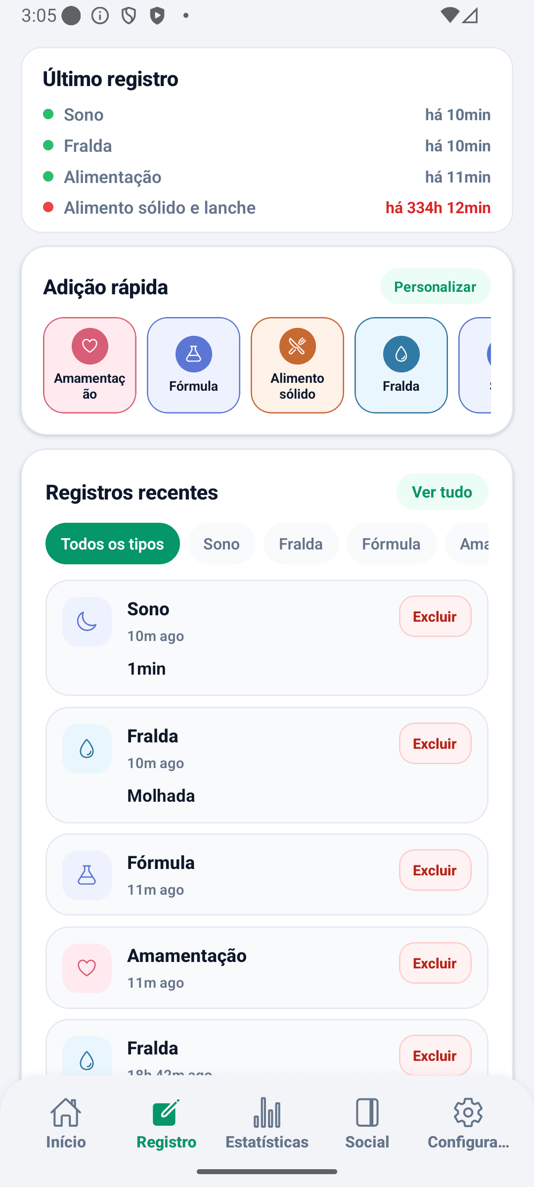 Tela de registro do BabyDaily principal