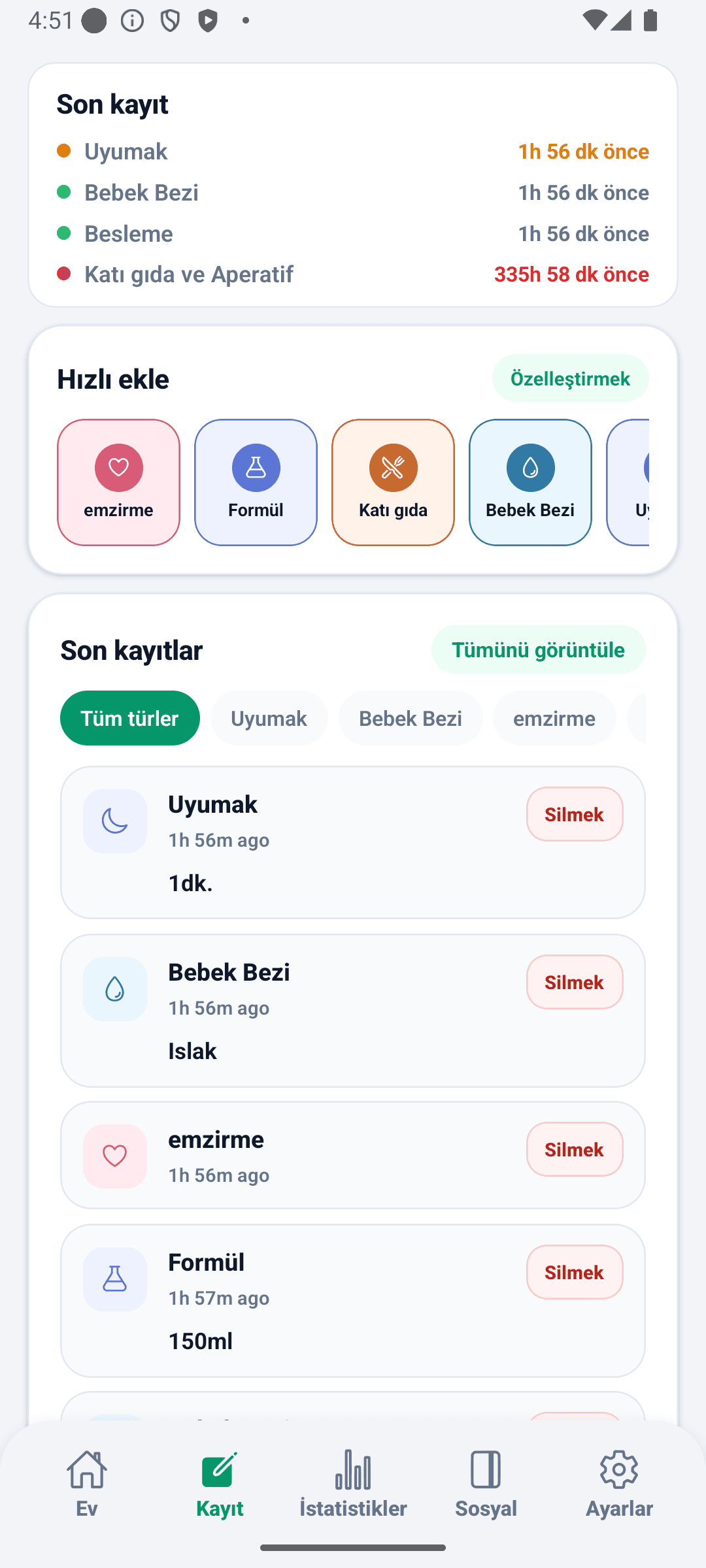 BabyDaily kayıt ekranı ana